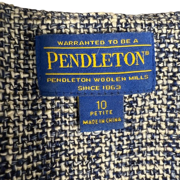 EUC Women's PENDLETON Navy/Cream Tweed Full Zip Blazer Jacket | Size 10P‎ - Picture 8 of 10
